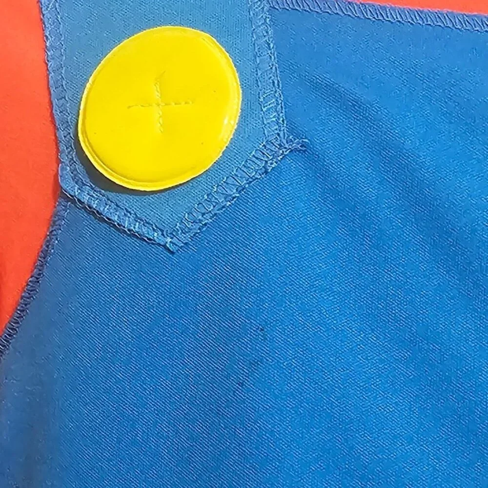 Super Mario Costume Kids 10-12  Jumpsuit Hat Mustache Halloween Nintendo Gaming - Picture 6 of 8